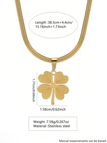 1 套 3 件简约优雅 18k 镀金不锈钢四叶草吊坠项链和耳环套装，适合女性日常休闲或派对佩戴，也可作为礼物 - 金黃色 - 查看 6