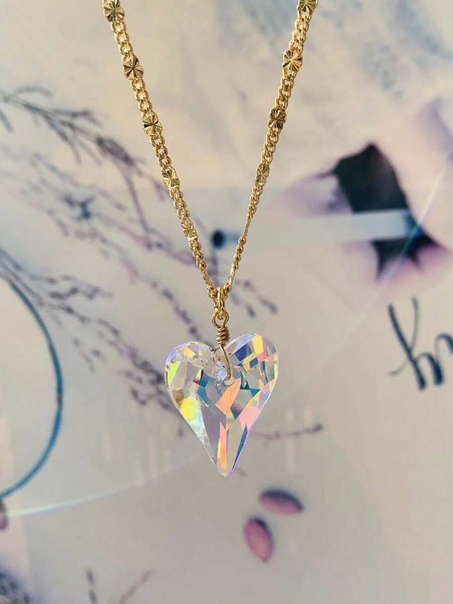 1 件男士项链，带 7 色心形吊坠，太阳图案 3 毫米宽链，金色 - 七彩大愛心吊墜 - 查看 1