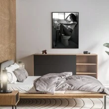 1 件厕所里的女人，吸烟，黑白画，创意帆布海报，帆布墙艺术装饰画，现代艺术品壁画，送朋友节日礼物，卧室，浴室，办公室，客厅，咖啡厅，酒吧，墙壁装饰，宿舍和家庭装饰，无框 - 彩色 - 查看 4
