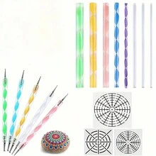16PCS Mandala Dotting Tools Set For Painting Rocks, Mandala Art & Ceramic Pottery Craft - Includes Dotting Tools, Acrylic Rods, Stencils - Durable Plastic, Uncharged Power Mode - 16pcs - View 9