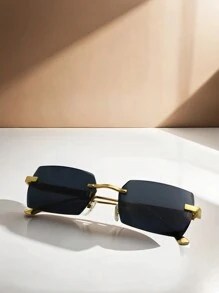 1 Piece Unisex Fashion Rimless Frame Glasses, Fashionista Fashion Accessory For Summer Beach Or Driving, Street Style Look Sunglasses And Suitable To Wear With Sweater, Jacket, Sweatshirt, Hoodie, Leather Pants And Cargo Pants - 黑色 - View 2