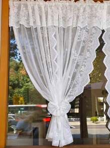 1 件白色蕾丝边无钻窗帘头巾窗帘，适用于厨房、卧室窗台，公主风格 - 白色 - 查看 5