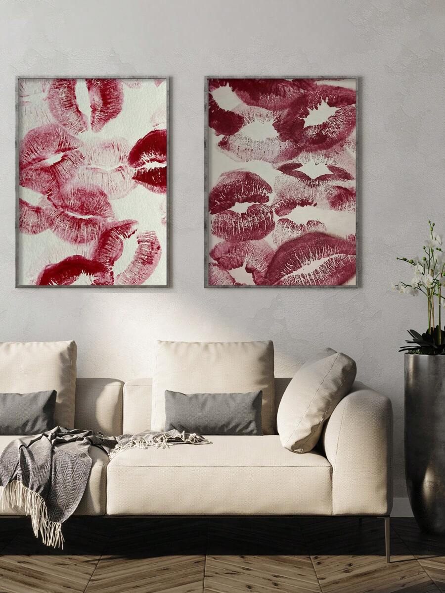 1/2 Pieces Red Lipsticks Posters Lip Wall Arts Vintage Wall Pictures Wall Artwork Aesthetic Wall Prints Girls Room Wall Decor Bedroom Decoration Stuff Valentine's Day Gifts No Frame