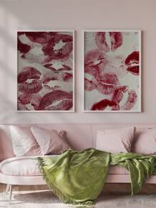 1/2 Pieces Red Lipsticks Posters Lip Wall Arts Vintage Wall Pictures Wall Artwork Aesthetic Wall Prints Girls Room Wall Decor Bedroom Decoration Stuff Valentine's Day Gifts No Frame