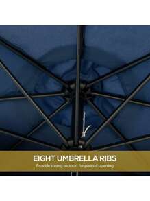 Outsunny 9ft Patio Umbrella With Push Button Tilt And Crank, Ruffled Outdoor Market Table Umbrella With Tassles And 8 Ribs, For Garden, Deck, Pool, Dark Blue,CozyNest9