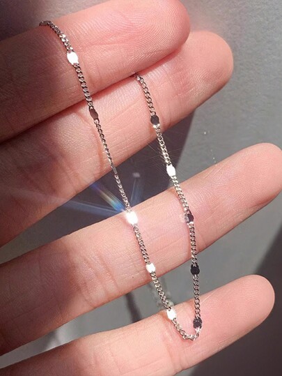 1pc Handmade S925 Sterling Silver Square Shaped Anklet With Sparkling Gemstones, Showcase Personal Charm, High Quality Jewelry, Suitable For Women's Daily & Party Wear