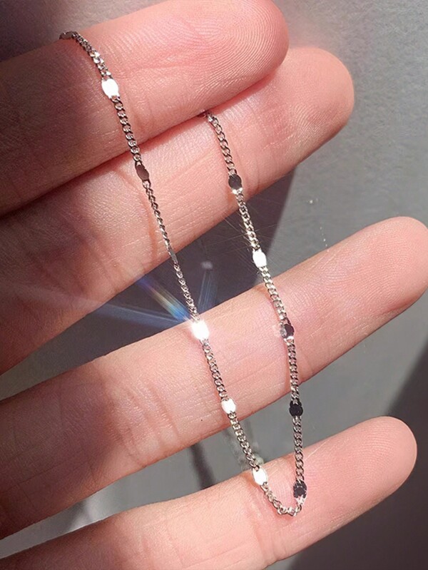 1pc Handmade S925 Sterling Silver Square Shaped Anklet With Sparkling Gemstones, Showcase Personal Charm, High Quality Jewelry, Suitable For Women's Daily & Party Wear