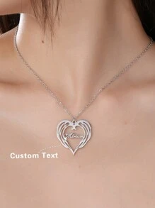 优雅、时尚的天使翅膀和心形字母定制项链，百搭配饰。送给家人、朋友、生日、周年纪念、节日场合、派对装扮、旅行的绝佳礼物 - 銀色 - 查看 1