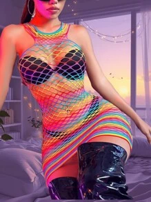 LustraFlex Rainbow Mesh Bodysuit - Multicolor - View 2