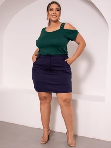 SHORTS SKIRT PLUS SIZE TAILORED 1 BUTTON AND ZIPPER POCKET HIGH WAIST SUMMER SECRETARY EVANGELICAL SOCIAL CASUAL - 藏蓝色 - 查看 2