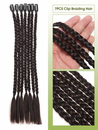 7 件/包 合成耐热编织发夹式接发 适用于女性和女孩接发辫子 棕色 黑色 粉色 灰色 金色 多色 Y2K 风格编织日常角色扮演派对 适用于女性和圣诞狂欢节日常派对角色扮演节日