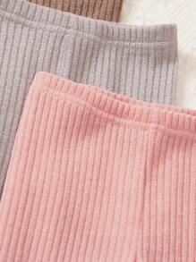 4pcs Young Girl Solid Color Knitted Rib Leggings, Casual And Lightweight Pants