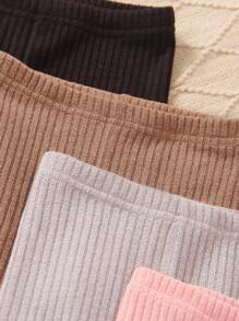 4pcs Young Girl Solid Color Knitted Rib Leggings, Casual And Lightweight Pants