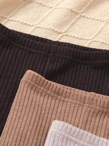 4pcs Young Girl Solid Color Knitted Rib Leggings, Casual And Lightweight Pants