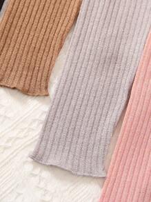 4pcs Young Girl Solid Color Knitted Rib Leggings, Casual And Lightweight Pants