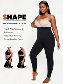 Mallas de compresión con control de abdomen y levantamiento de glúteos de alta cintura talla grande para mujer, color negro