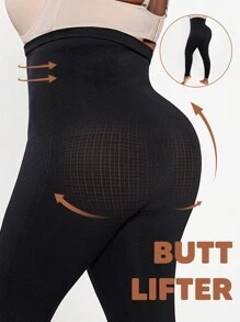 Mallas de compresión con control de abdomen y levantamiento de glúteos de alta cintura talla grande para mujer, color negro