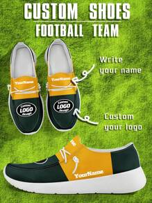 Men's Custom Logo Custom Name Loafers, Green Bay Football Designed Lightweight Comfortable London Sole Canvas Shoes For Spring, Summer, Autumn And Winter, Slouchy Loafers, Personalized Fun Unique Gift For Mom/Dad/Her/Him/Girlfriend/Boyfriend/Wife/Husband/Friend