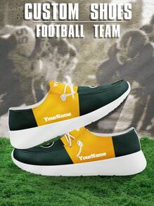 Men's Custom Logo Custom Name Loafers, Green Bay Football Designed Lightweight Comfortable London Sole Canvas Shoes For Spring, Summer, Autumn And Winter, Slouchy Loafers, Personalized Fun Unique Gift For Mom/Dad/Her/Him/Girlfriend/Boyfriend/Wife/Husband/Friend