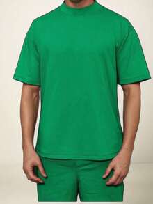 Men's Oversided Round Neck Set With Light Shorts Summer Clothes Hot Days For Football Beautiful Colors Man Basic Casual Chic Day Christmas And New Year Promotion - 綠色 - 查看 2