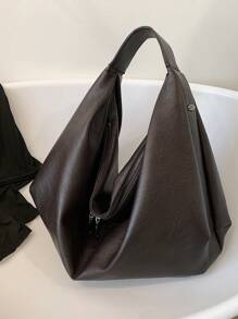 大号复古风单肩包，容量充足的PU皮革手提包，女士休闲单肩/腋下包，带拉链，适合购物、通勤、工作和上学，是大学生、上班族和年轻职业女性的理想之选，简约风格手提包 - 咖啡棕 - 查看 7