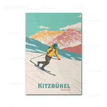 1PC 圣安东基茨比厄尔阿沃里亚兹滑雪胜地海报滑雪法国阿尔卑斯山单板滑雪帆布画复古墙壁艺术印刷画无框 - 彩色 - 查看 7