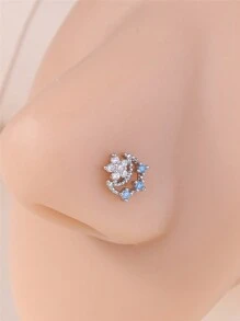 KARYOKO 1 件 L 形针鼻钉戒指，适合女士女孩独特蓝花星新月方晶锆石夏季金银色鼻环首饰派对和礼物 20G 情人节 - L PIN - 查看 12