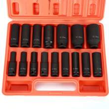 WUPYI Juego de llaves de vaso de 16 piezas, tuercas para vehículos, tuercas de impacto largas, 1/2"