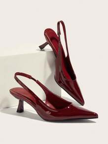 勃艮第尖头细带高跟鞋，性感婚礼和派对必备 - 酒紅色 - 查看 1