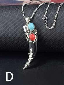 1pc Jewelry Dragon Head Wolf Tooth Pendant, Punk Retro Personalized Tough Urban Hip Hop Stainless Steel Necklace, Party/Birthday Gift - Silver - View 10