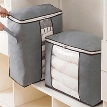 3 Bolsas de Almacenamiento Grande con Asas y Ventana Transparente Organizador de Ropa, para Almacenar - Gris Claro - Ver 2