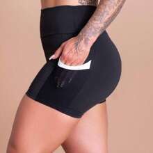 Leggings And Shorts Kit With Pocket Mesh Fitness High Waist Women's Fitness Gym Workout GJR Modas - 白色 - 查看 2