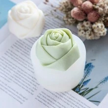 1 件情人节玫瑰香薰蜡烛硅胶模具 DIY 手工花香皂模具 手工礼物装饰模具 - 白色 - 查看 4