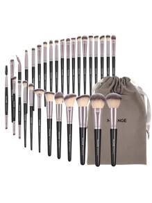 MAANGE 30/49pcs Makeup Brush Set, Includes 30pcs Professional Makeup Brushes + 1pc Velvet Bag + 1pc Makeup Sponge Holder + 1pc Makeup Brush Cleaning Bowl, Powder Brush, Blush Brush, Concealer Brush, Contour Brush, Nose Brush, Eye Shadow Brush, Eyebrow Brush, Detail Brush, Ideal Travel Makeup Brush Set Gift For Women And Girls - Black - View 13
