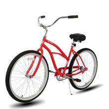 HILAND 26 Inch Womens Beach Cruiser Bike, Single Speed Commuter Bicycle With Rear Coaster Brake, Low Step-Through Frame, Comfortable Seat With Dual Springs, City Hybrid Bike For Women Men Adult - Red - View 9