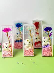 1 件圣诞礼盒礼物玫瑰熊送给女朋友的礼物送给学生的圣诞节爱情礼盒玫瑰情人节礼物送给周老师给老师母亲节生日礼物送给女士母亲玫瑰礼物 - 彩色 - 查看 4