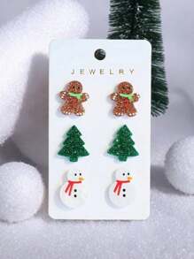 Bộ 3 đôi khuyên tai chủ đề Giáng sinh, Người tuyết, Người bánh gừng, Hoa tai in hình cây thông Noel, Trang sức thời trang - Nhiều màu - Xem 10