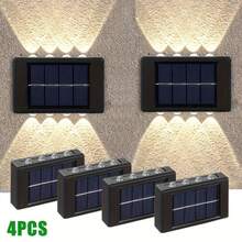 2/4/6 件 IP44 太阳能户外花园庭院栅栏路径壁灯，8LED 双头上下照明，适用于花园、庭院、栅栏、车库 - 暖光 - 查看 6