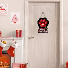 1 件圣诞快乐狗猫爪前门标志，木制圣诞饰品，圣诞节木门挂件户外门廊装饰，节日木制花环室内壁挂装饰宠物爱好者礼物 - 彩色 - 查看 3