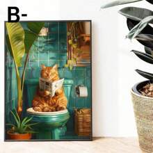 1 pezzo cartellone per bagno con stampa divertente di gatto grigio, cartellone con stampa di gatto alla moda per il bagno, cartellone divertente per il bagno, cartellone divertente di gatto, opera d'arte divertente per la decorazione del bagno di casa, cartellone su tela, decorazione da parete in tela per casa, soggiorno, bagno, senza cornice - Multicolore - Visualizzare 20