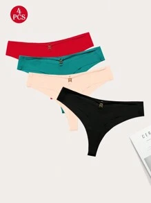 4 Stücke Mehrfarbige sexy nahtlose Bikini-Tanga-Höschen mit tiefer Taille für Frauen