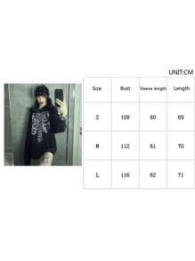 Women's Spring Autumn Casual Hooded Coat Black Long Sleeve Skull Print Zipper Hoodie - 黑色 - 查看 9