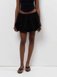 Women Y2k Bubble Skirt High Elastic Waist Ruffle Flared Mini Skirts Layered Pleated Balloon Puffy Short Skirts - 黑色 - 查看 5