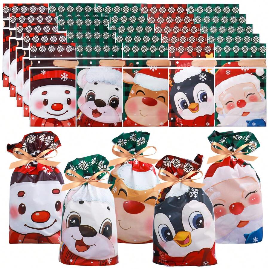 50pcs Cartoon Christmas Theme Print Candy Bags Gift Bags - Penguin-large - View 1
