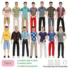 [快速发货] 11 件 30 厘米/11.82 英寸男娃娃衣服及配饰套装，包括 4 件随机上衣、4 件裤子、3 件配饰 - 年轻人、圣诞节、生日、年轻派对礼物的完美礼物，不含娃娃 - 11.5吋娃娃配件 - 查看 8