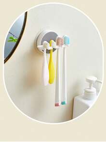 Suction Cup Toothbrush Holder, Toothpaste And Toothbrush Cup Organizer Rack, Wall Mounted Bathroom Storage Shelf For Electric Toothbrush - White - View 3