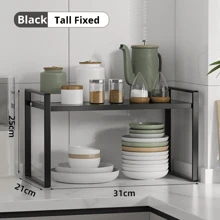 1 Pack Strechtable Kitchen Countertop Organizer, Stackable Cabinet Shelf Organizers, Space Saving Spice Rack Pantry Storage For Bathroom Office Organization (Black, White) - Multicolor - View 15