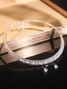 1 Đôi Hoa Tai Và 1 Dây Chuyền Cubic Zirconia Tổng Hợp Nhiều Lớp, Thích Hợp Cho Đám Cưới Và Tiệc Tùng - Bạc - Xem 5