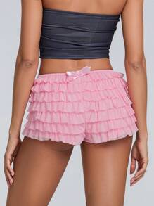 Women Boy Shorts Panties Solid Color Breathable Ruffles Underwear Elastic Boxer Briefs With Bow - Pink - View 2
