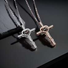 Dây chuyền chiếu Nano hình chữ thập kim cương tình yêu phong cách cổ điển xương đòn chuỗi màu ảnh tùy chỉnh riêng bạn gái bạn gái người yêu hộp quà tặng ngày lễ - Hoa hồng vàng - Xem 4